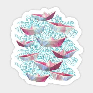 Blue Waves and Paper boats Sticker